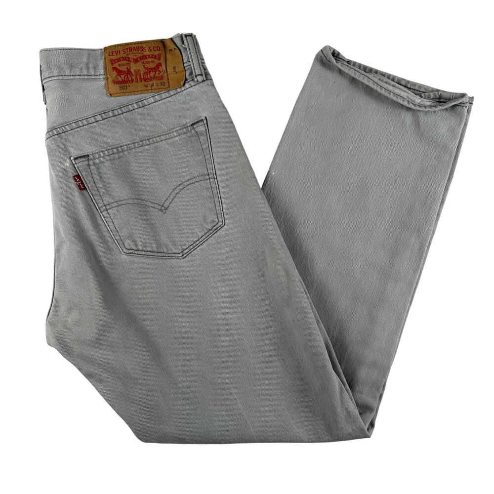 Levis 501 Jeans Mens 32x29 Light Gray Denim Regular Straight Button Fly Casual